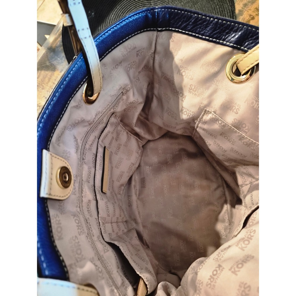 Michael Kors Purple Pebbled Leather Tote Bag Gold Hardware Tan Straps - Picture 10 of 12